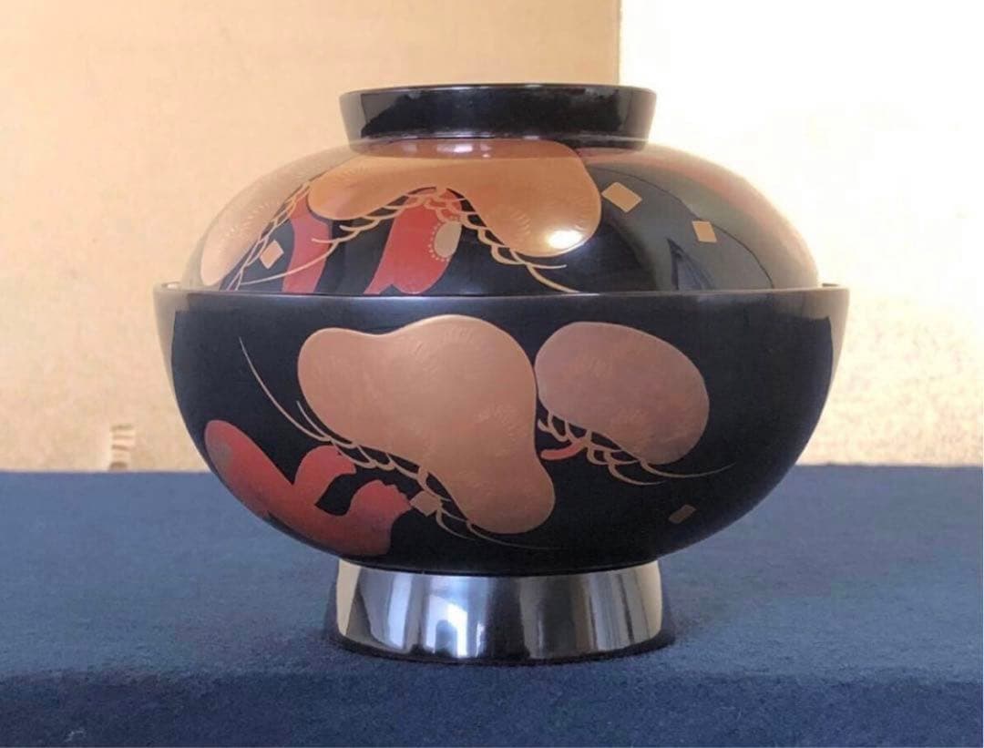 《レ》黒塗 蒔絵付 煮物椀5客 雑煮椀 木製漆器 木箱　251113え1