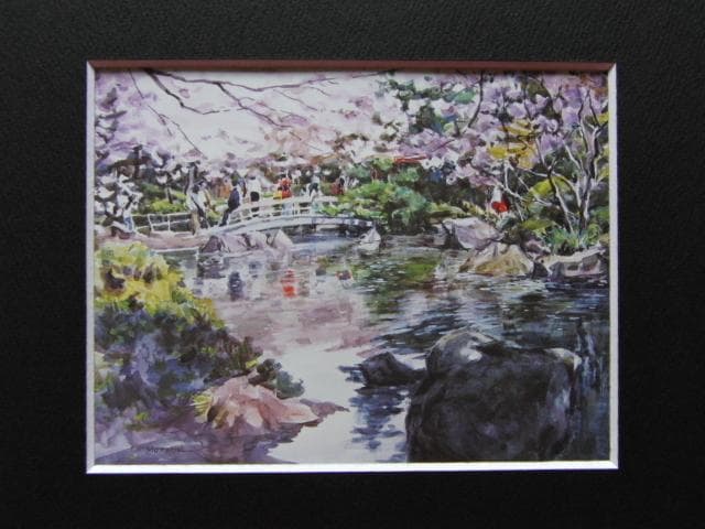 求正美、【見付天神】、希少画集画、風景、自然、さくら