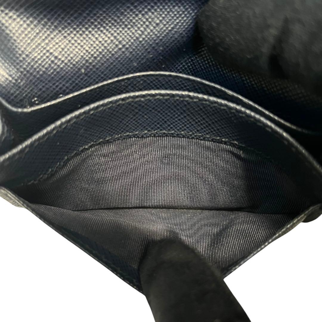 希少✨プラダ カードケース 名刺入れ サフィアーノレザー ロゴ金具 ネイビー