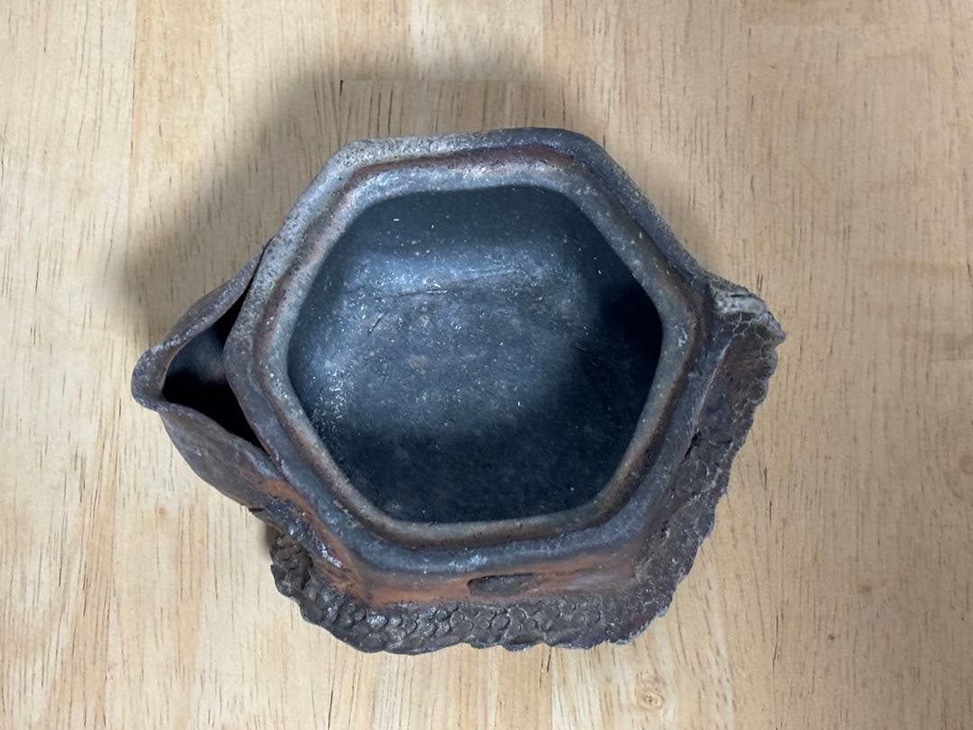 79.備前焼 宝瓶 登り窯 龍 りゅう 六角 手びねり 急須