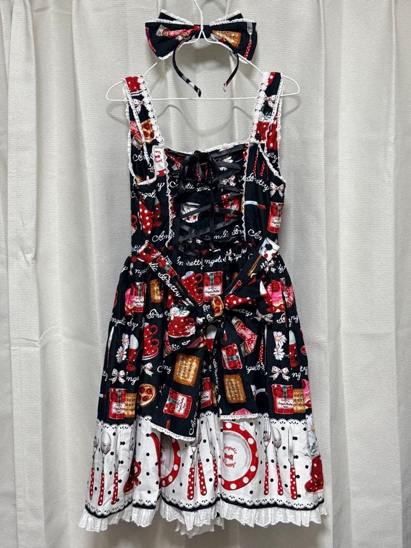 French cafe ジャンパースカート　カチューシャ　オーバーニー　セット