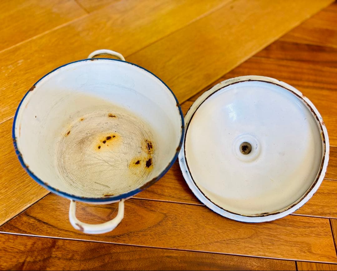 フランスアンティーク ホーロー パンジーの小さなお鍋 イエロー