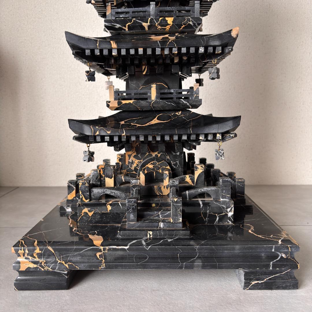 国宝 瑠璃光寺五重塔 イタリア産大理石ポルトロ 高さ約92cm 重さ約40kg