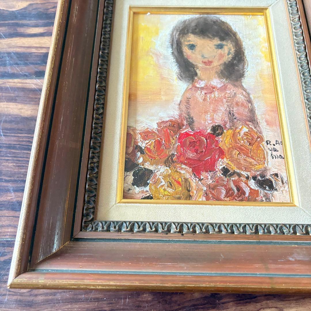 青山龍水 少女 油彩 キャンバス 額装 二科会常務理事 サロン・ドートンヌD