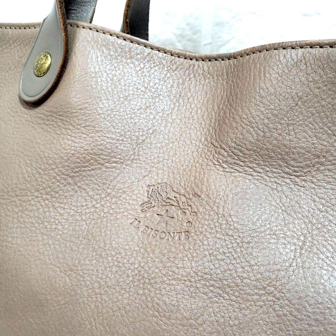 IL BISONTE イルビゾンテ レザー グレージュ レザー ハンドバッグ