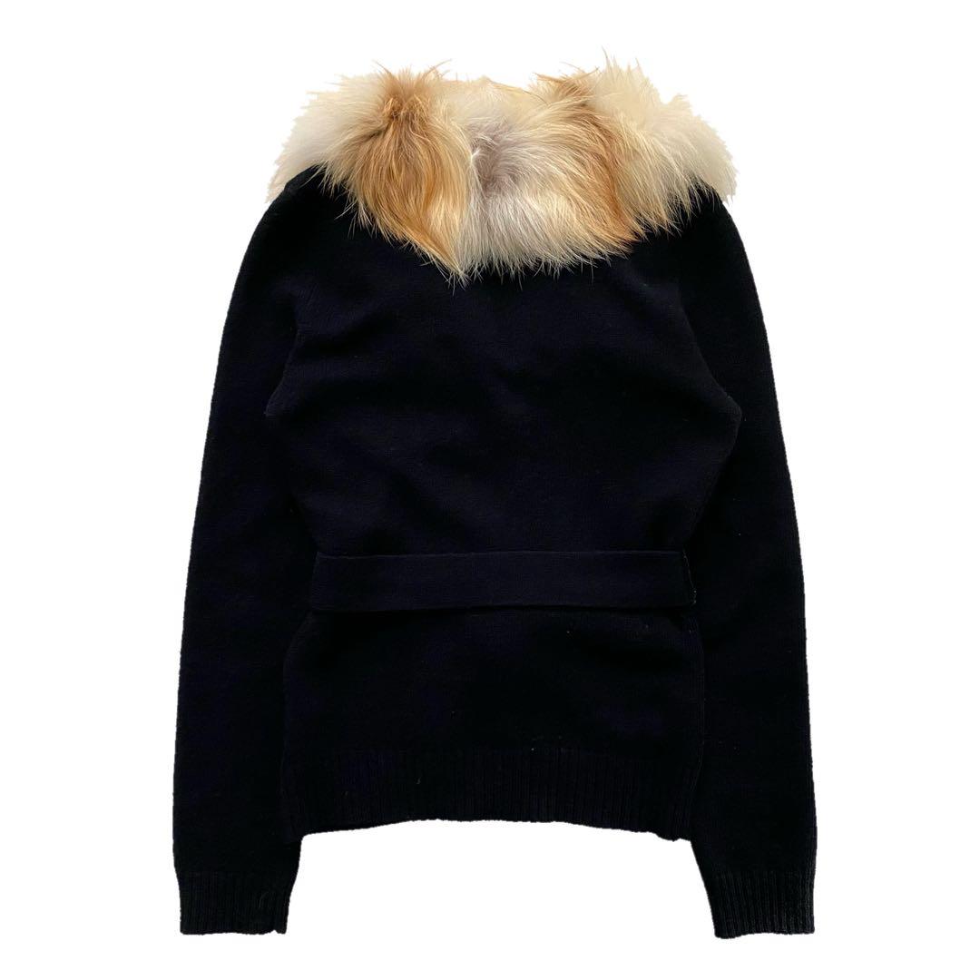 美品 バーバリーブルーレーベル フォックスファー ニット カーディガン 38 黒