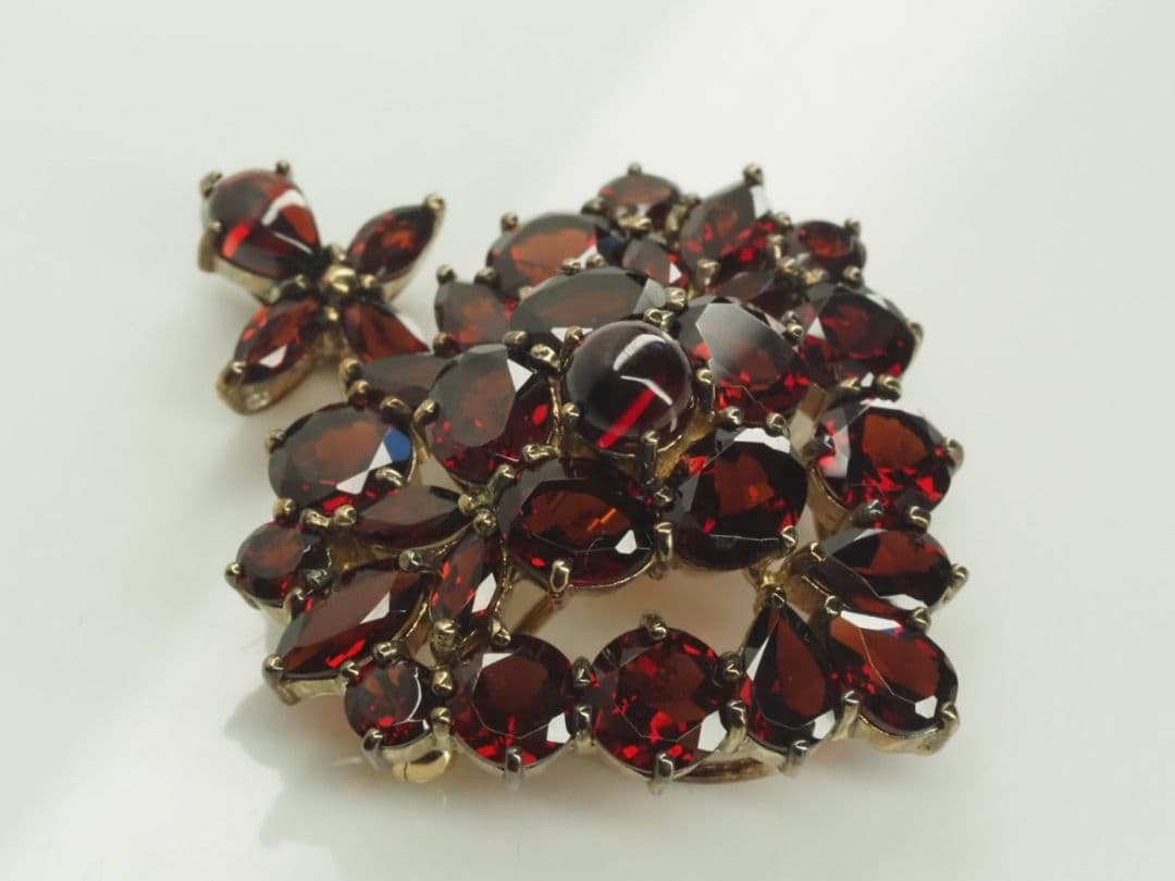 碌山　ロクザン　素敵な天然ボヘミアンガーネットブローチ&ペンダントトップシルバー