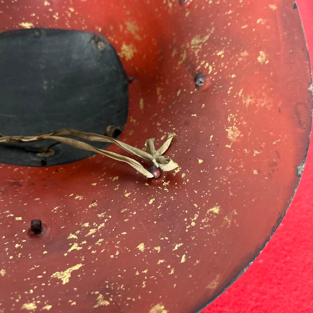 九曜紋　平陣笠 家紋入 黒漆塗 骨董 アンティーク/甲冑/鎧兜/足軽/武具