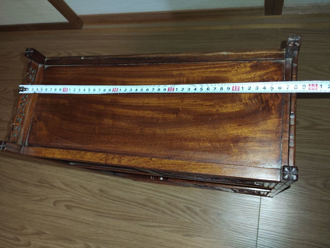木製彫刻収納棚 引き出し2つ
