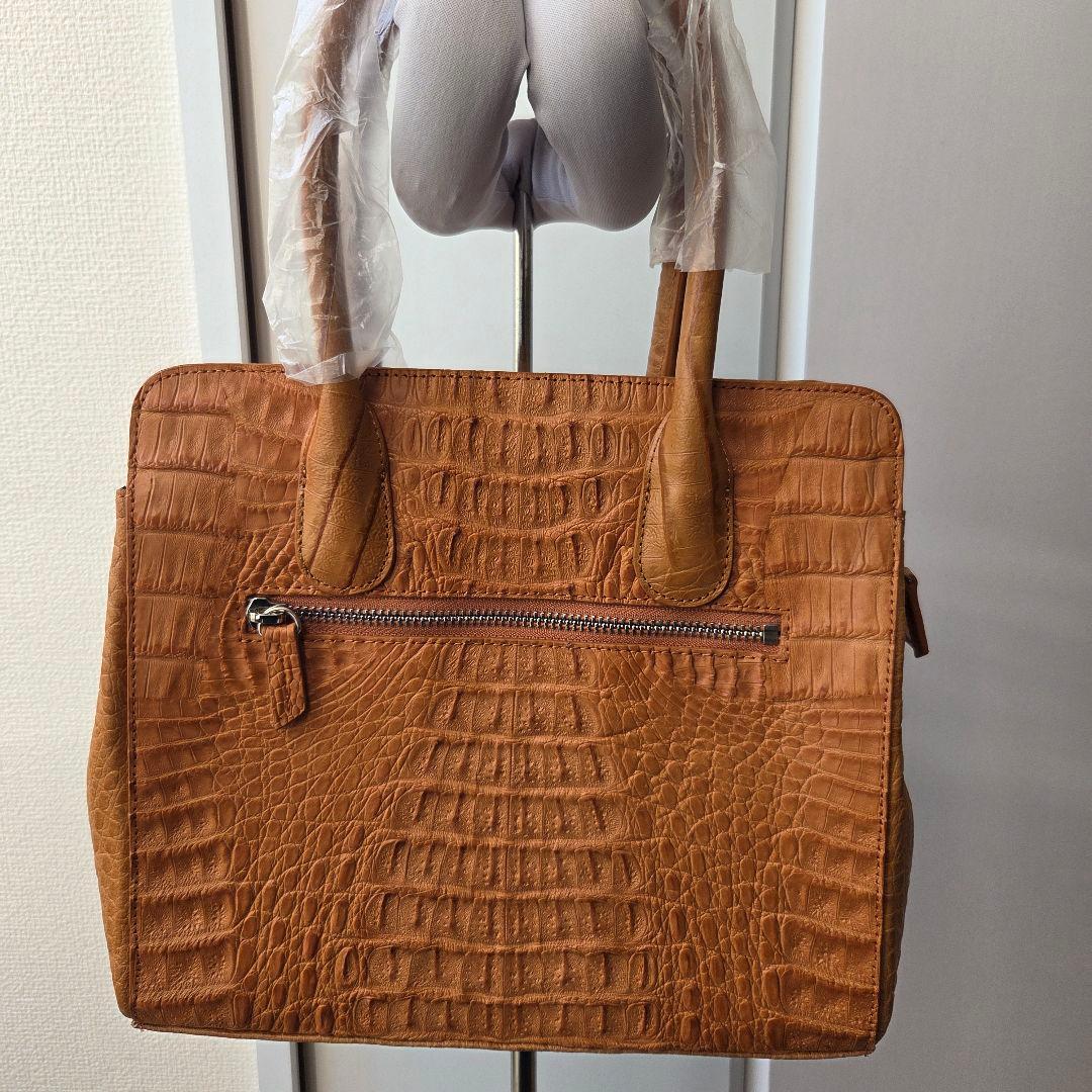 【未使用】RODANIA クロコ型押し ハンドバッグ 本革 ブラウン 希少