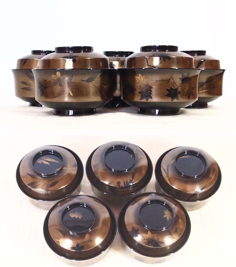 【高級・極美品】輪島塗 漆光堂 金地 絵変わり蒔絵 煮物椀 5客 雑煮椀 漆器