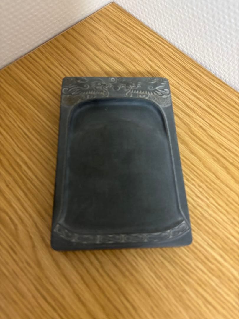 歙州魚子紋鐘様硯 書道具 古硯 唐物 中国古玩　骨董品 専用箱付き