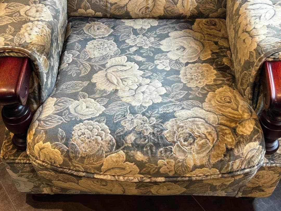 左側　金華山織　ベロア生地　ヴィンテージ　ソファ　アンティーク　レトロ　IZ