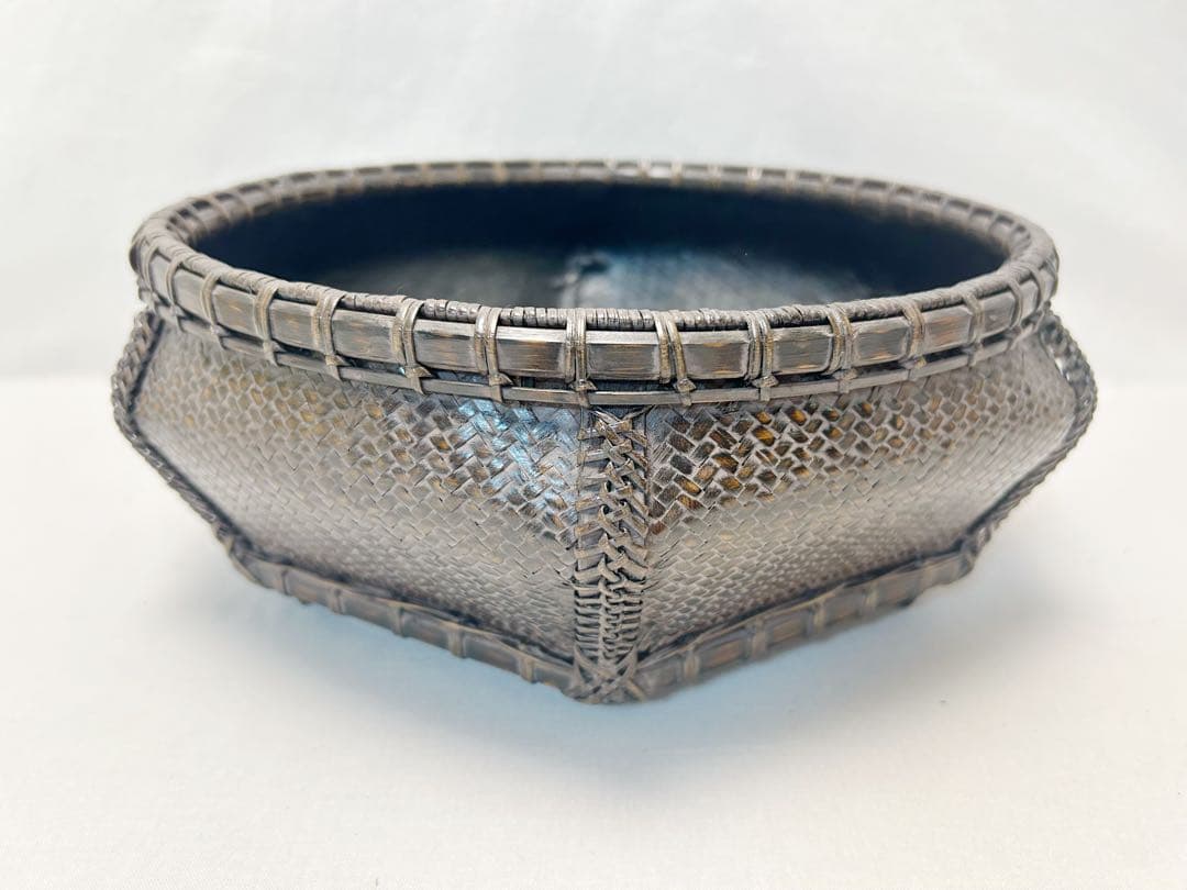 未使用 茶道具 唐物写六角 炭斗 炭入 元箱