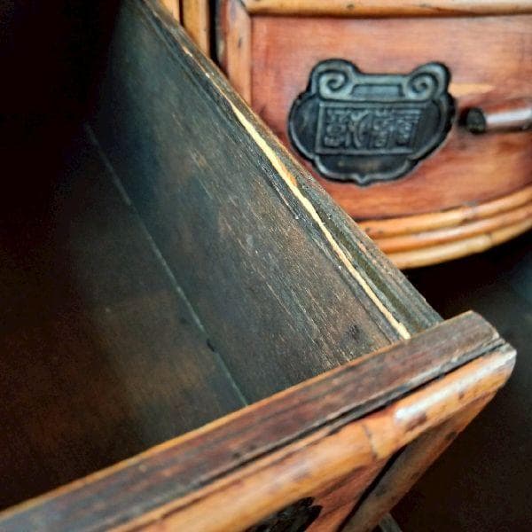 斑竹細工 煎茶棚 小箪笥 抽斗 引出 飾棚 花台 木製 漢詩金具 古美術品