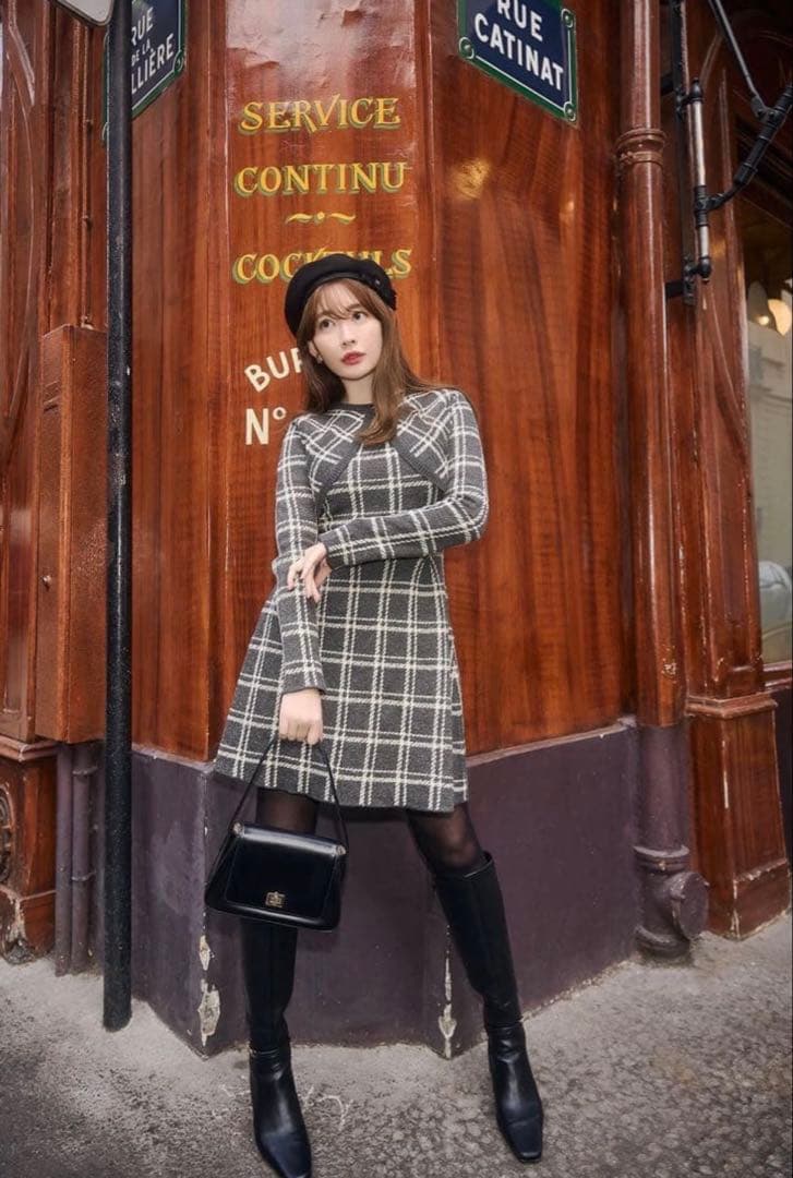 ワンピース Herlipto Pantheon Checked Knit Dress