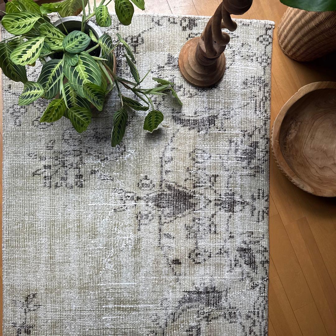 超ロング76.5×310 カーキベージュ　ランナーラグ　トルコヴィンテージラグ