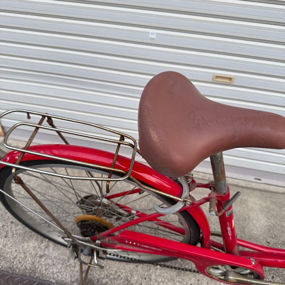 【引き取り限定】自転車　中古車　変速　シティサイクル 赤　茶色サドル