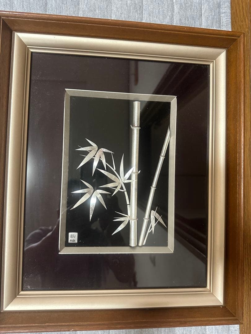 最終値下げ‼️純銀製額装　純銀竹図