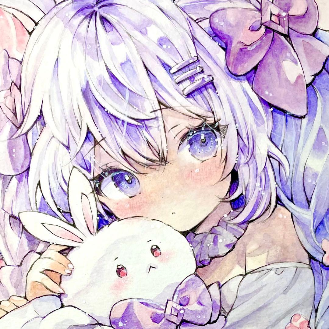 く*み様 ♡ オリジナル　手描きイラスト　紫うさぎさん　Ａ４ アナログイラスト