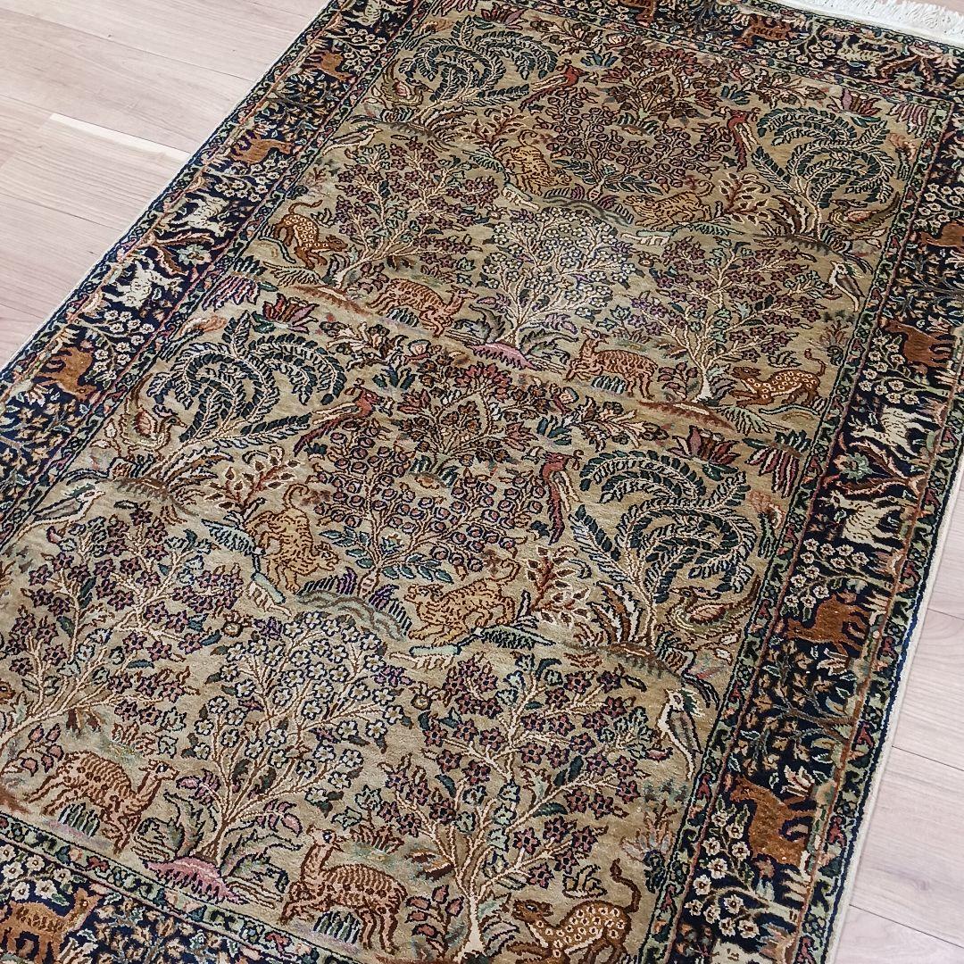 専用Y3137 インド カシミールシルク絨毯 手織り 151×94㎝