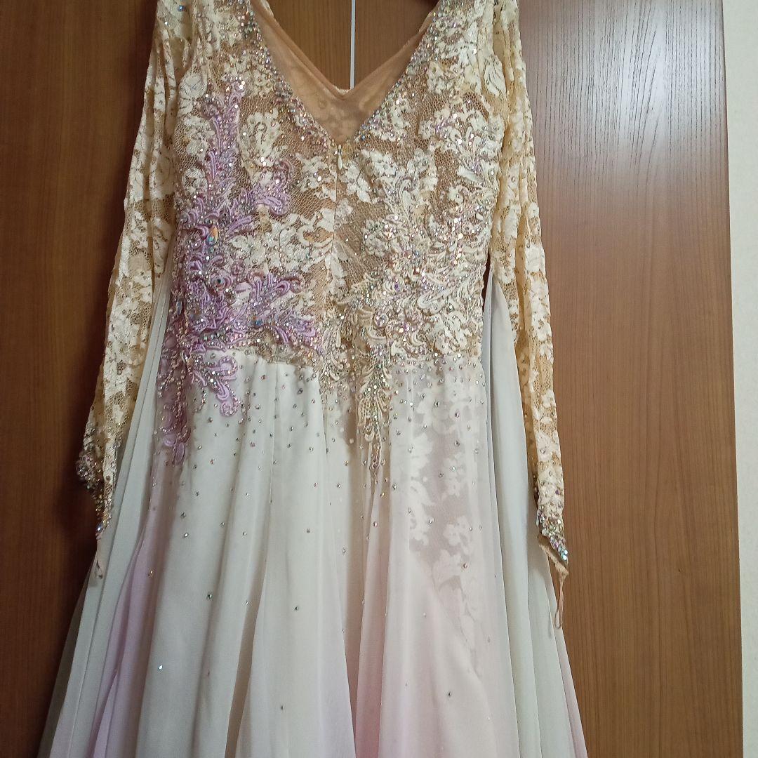 お値下げ　社交ダンスドレス グラデーション淡いピンク　アトリエヒロコ　L〜LL