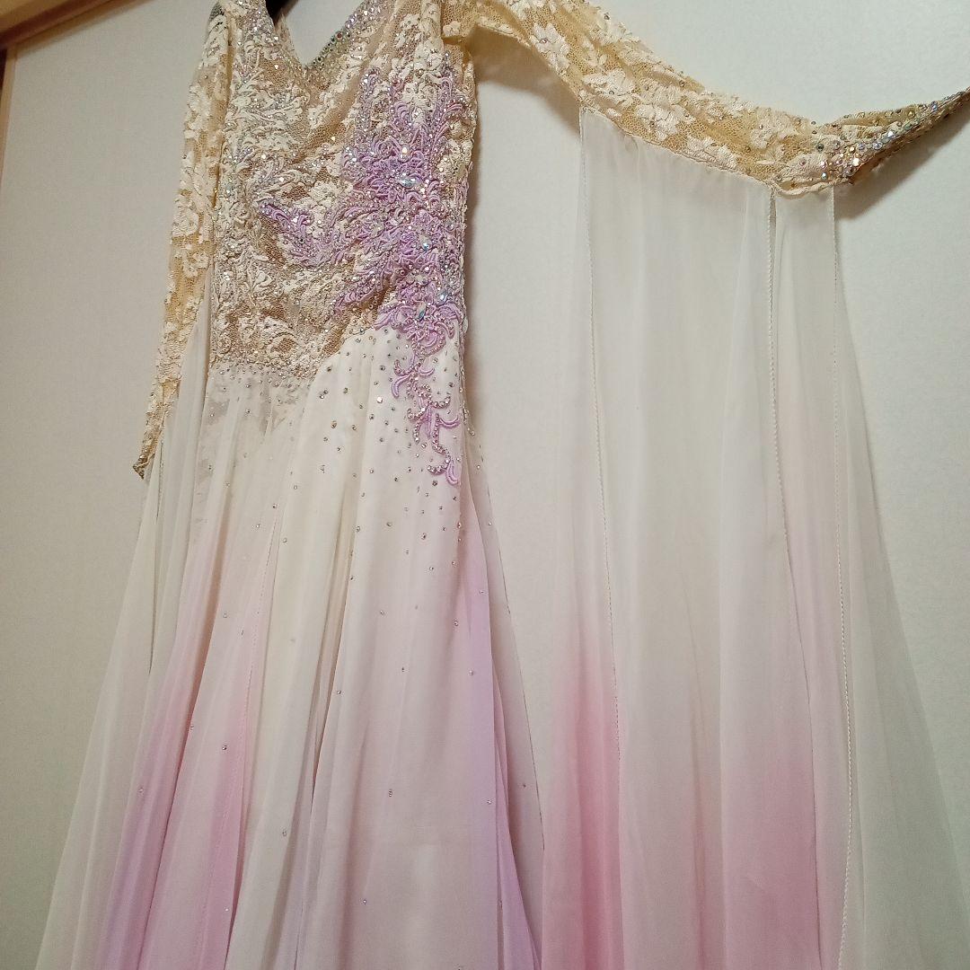 お値下げ　社交ダンスドレス グラデーション淡いピンク　アトリエヒロコ　L〜LL