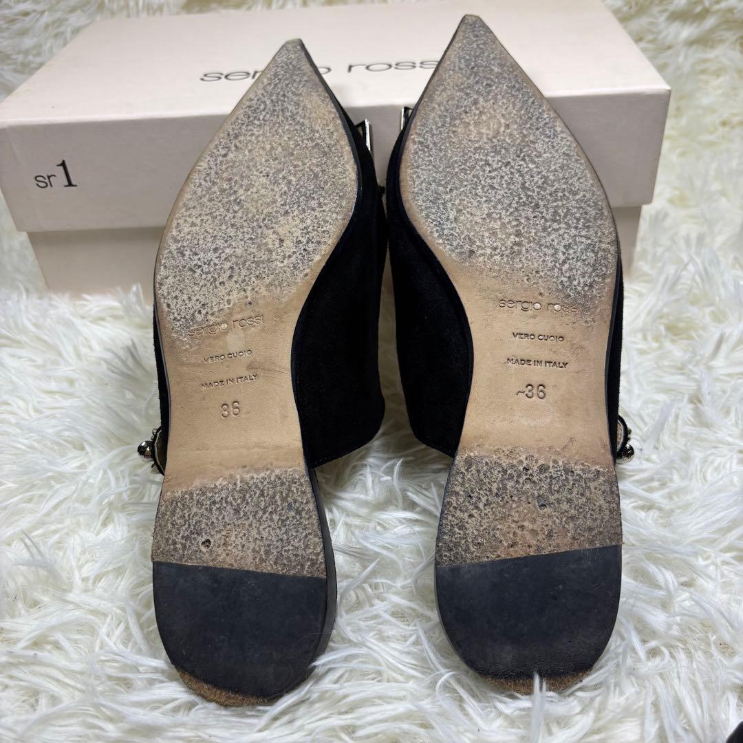 セルジオロッシ　パンプス　プレート　スエード　黒　ミュール　36