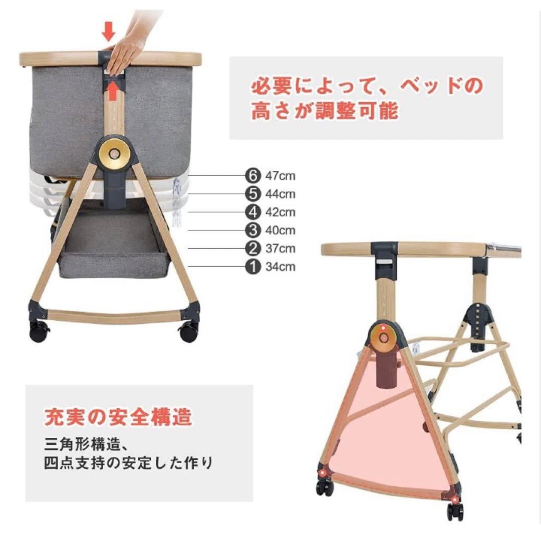 【美品】HZDMJ折りたたみベビーベッド グレー