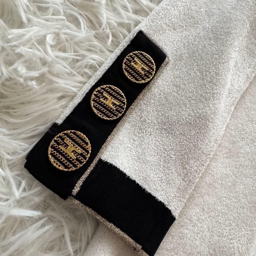 【エリザベッタフランキ】ワンピース　ロゴボタン　金ボタン　バイカラー　白　黒