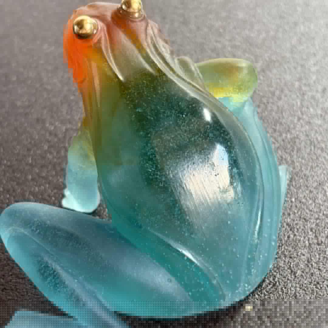 緑　カエル　蛙　ドーム　フランス　置物　ナンシー　ガレ　アンティーク　クリスタル