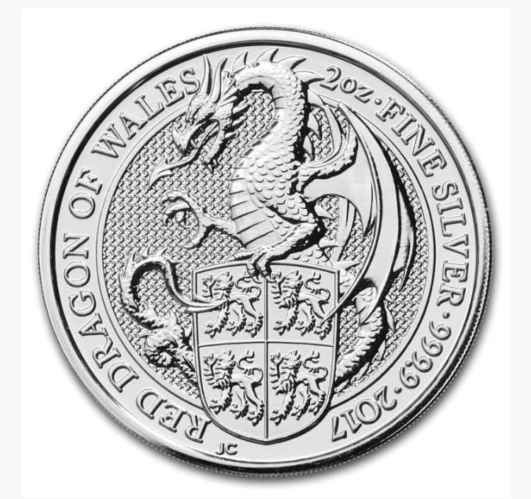 2017 2オンス ロイヤルチューダービースト　ドラゴン銀貨