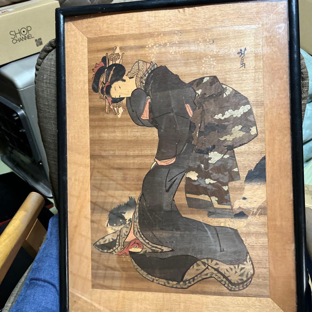 浮世絵 女性と男性の姿 木製フレーム