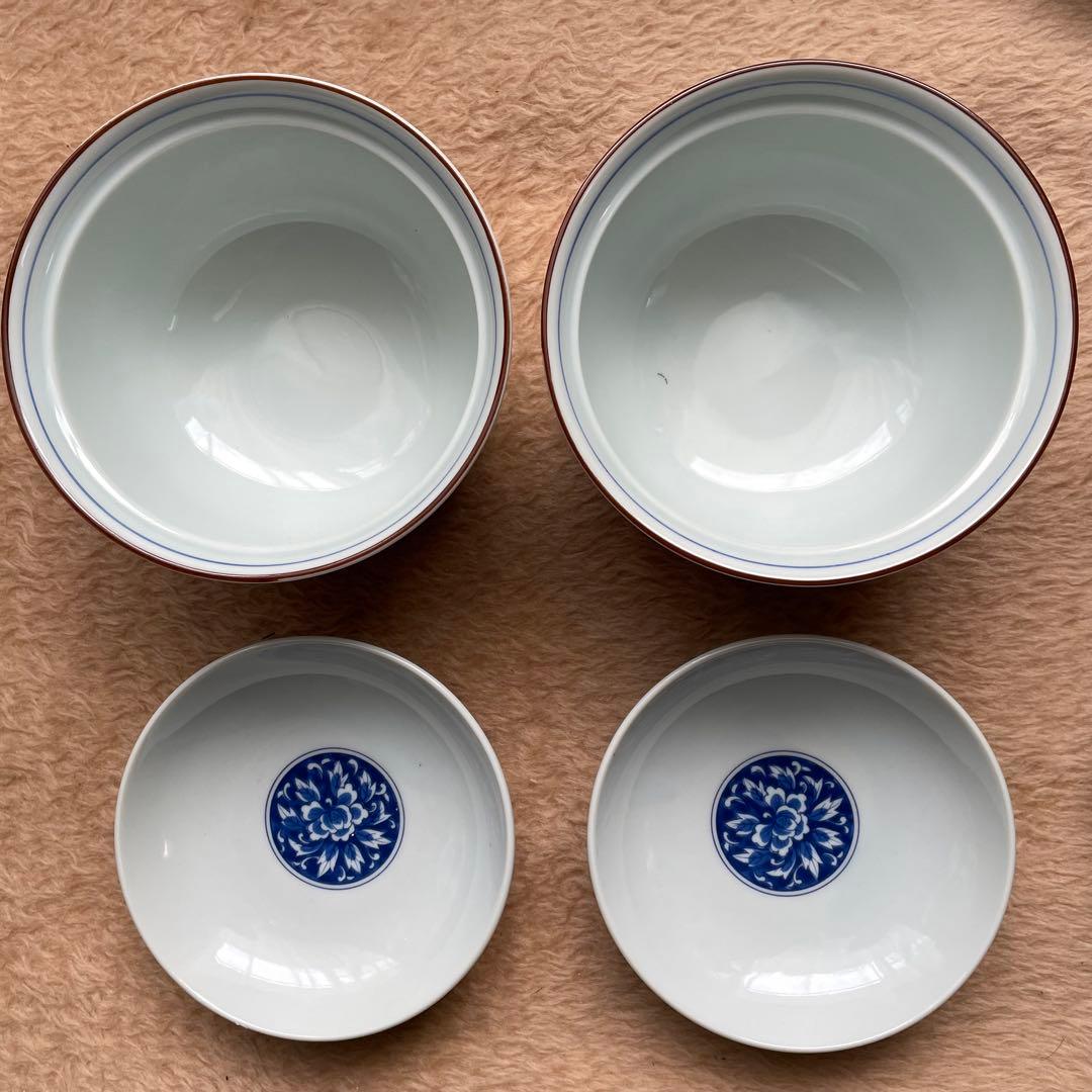 【未使用】前畑陶器 庫山窯 緑金唐草 御碗揃 蓋付 5客 小丼碗 【廃盤品】