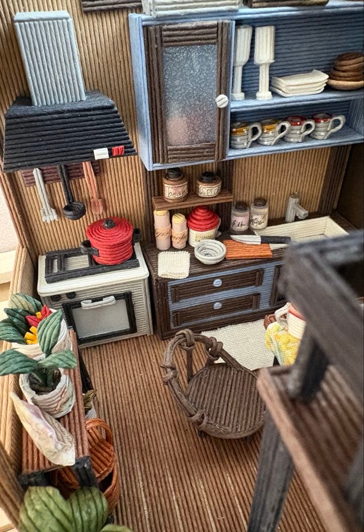 エコクラフト　紙バンド　ミニチュアキッチン（ライトアップ）