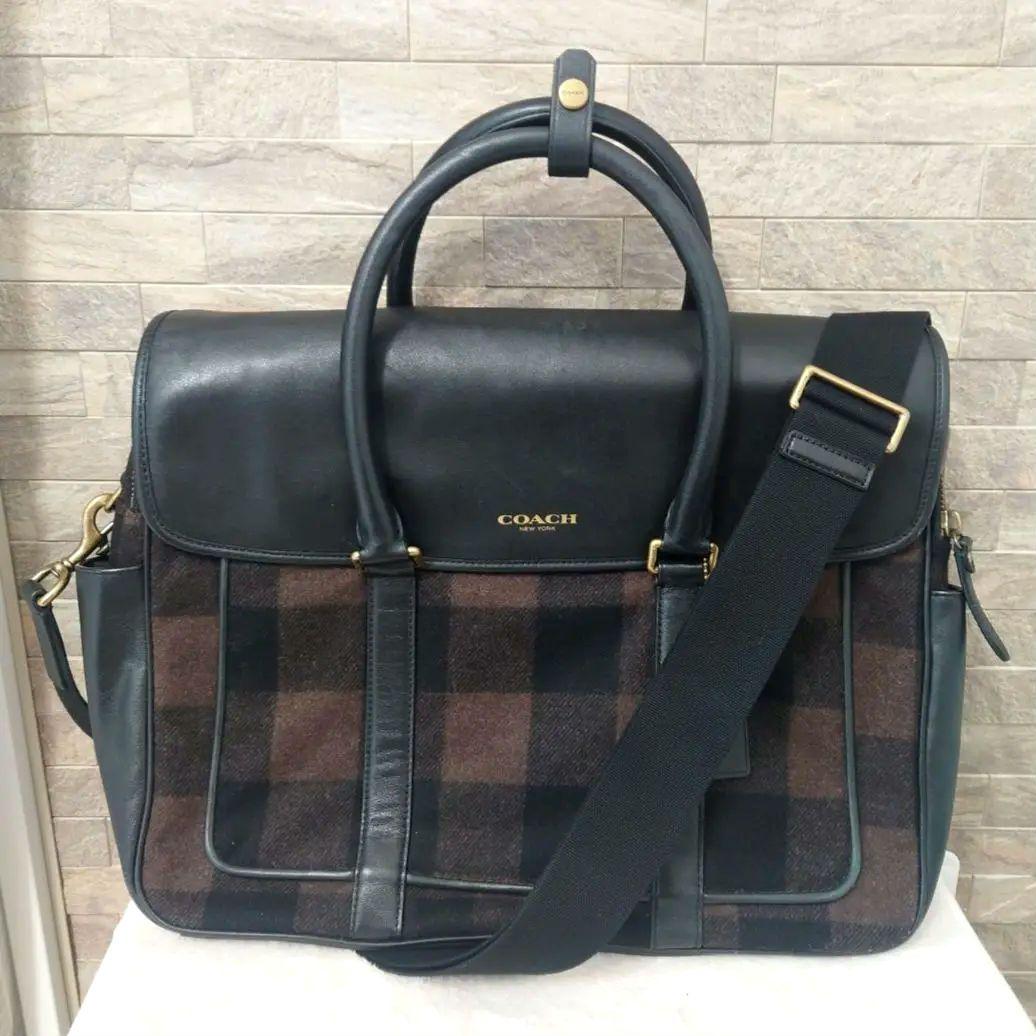 COACH　コーチ　ウール×レザー　2WAY　ショルダーバッグ　ビジネスバッグ