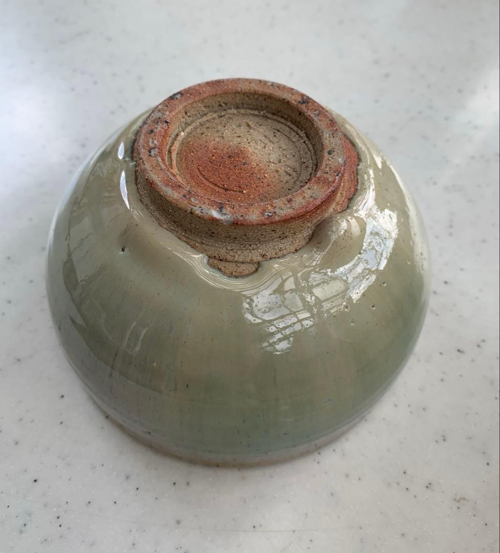 土灰白釉青流茶盌　会津本郷宗像窯　七代目　宗像亮一　造　本人名刺入　貴重　共箱