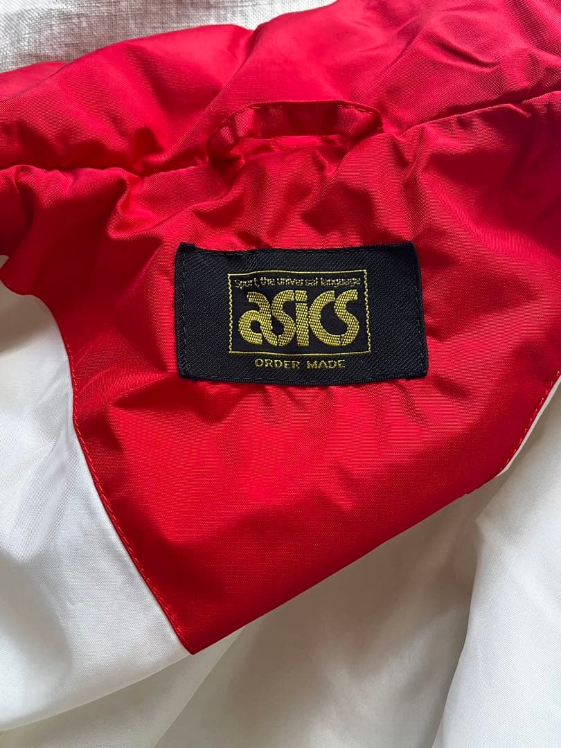 ASICS スキーウェア　ベスト　オーダーメイド　古着　ホワイト レッド