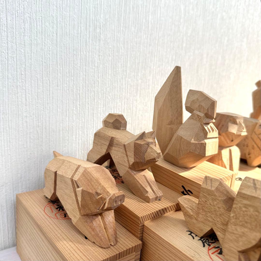 レア！伊勢神宮 木彫り 十二支 干支置物セット 12体 木箱付き