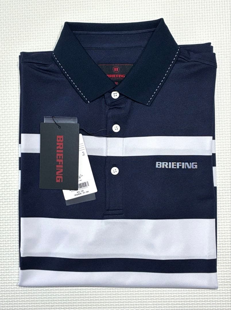 BRIEFING GOLF PANEL STRIPE POLO（NAVY／ M）