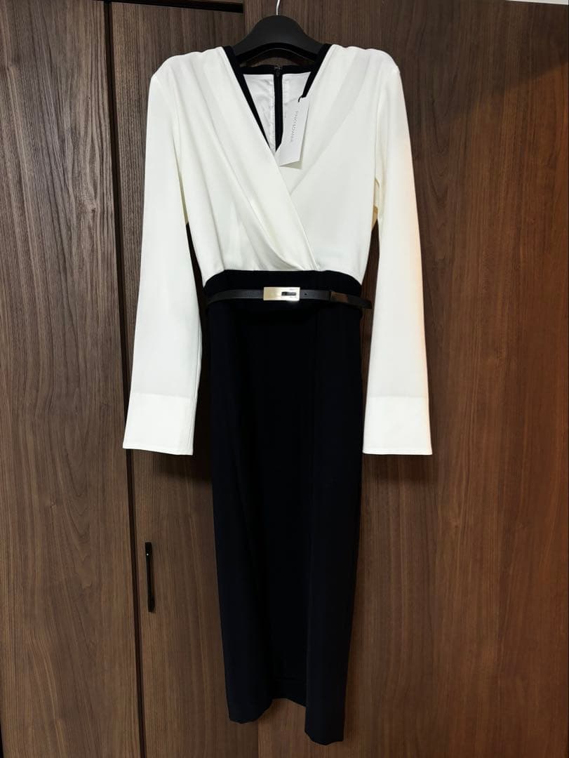 ピンキーアンドダイアン　バイカラーワンピース　オフホワイト×ブラック　タグ付新品