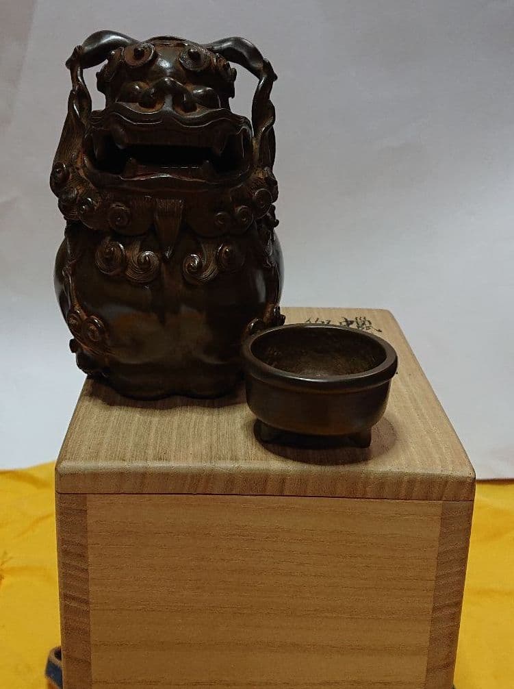 作家物金工師高橋阿子作蝋形鋳銅獅子伏香炉未使用品☆4月31日迄御値引き販売中☆