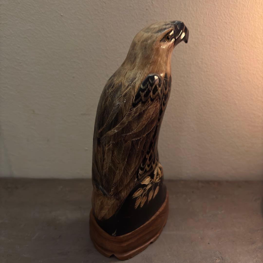 水牛の角　彫刻　民藝　鷲　アメリカ