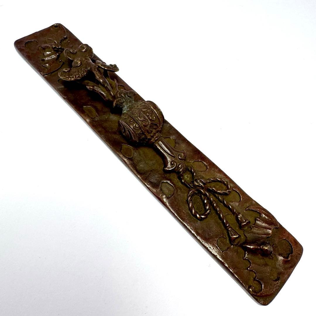 未使用 文鎮 ペーパーウエイト 高岡銅器 二上常太郎作 福禄寿 小槌 共箱