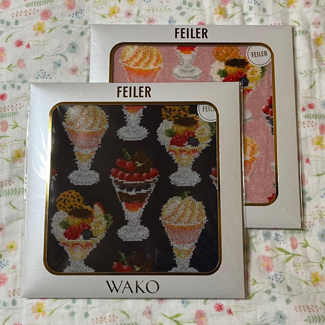 新品 フェイラー 和光 wako ハンカチ パフェ ピンク ネイビー