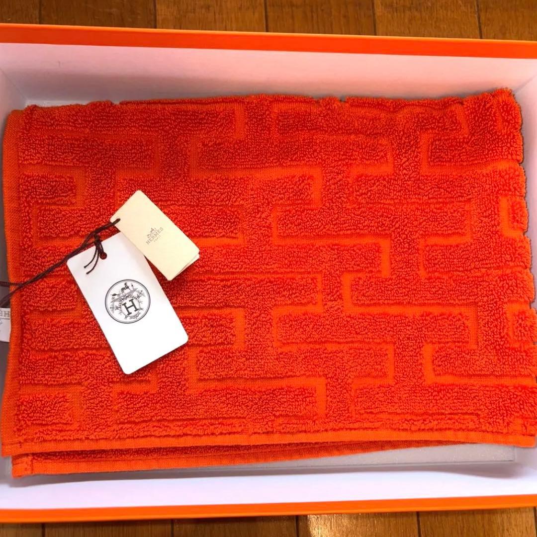 【新品未使用】エルメス ステアーズ ゲストタオル オレンジ コットン100%