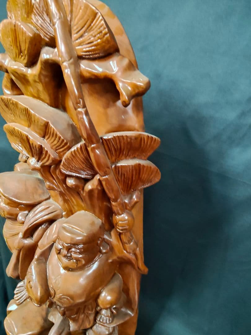 ​【大型・縁起物】木彫り 七福神 彫刻 置物 一刀彫 天然木 高さ135cm 欅