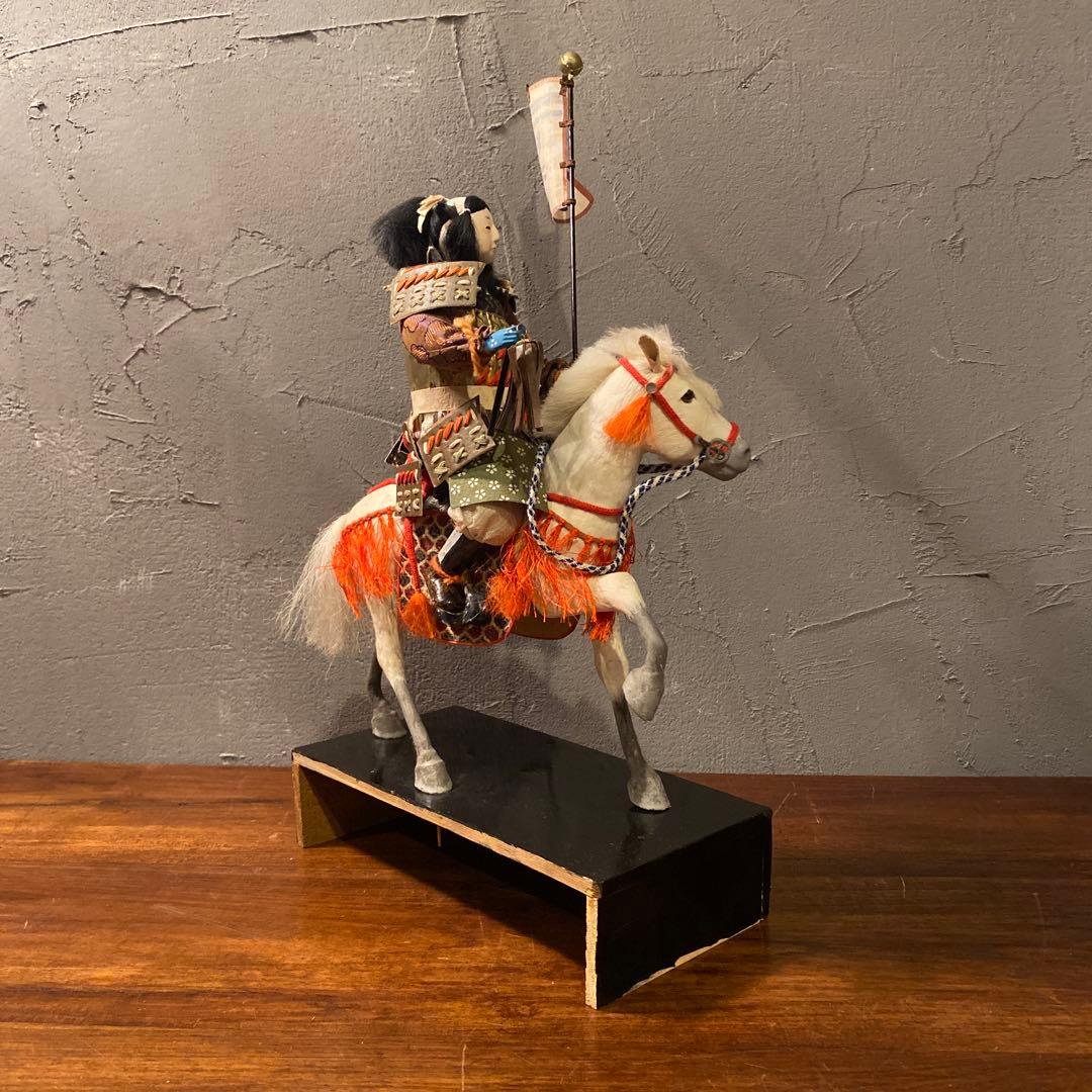 昭和初期 竹製 馬乗桃太郎 人形 共箱付き 骨董品 コレクション 川井一男