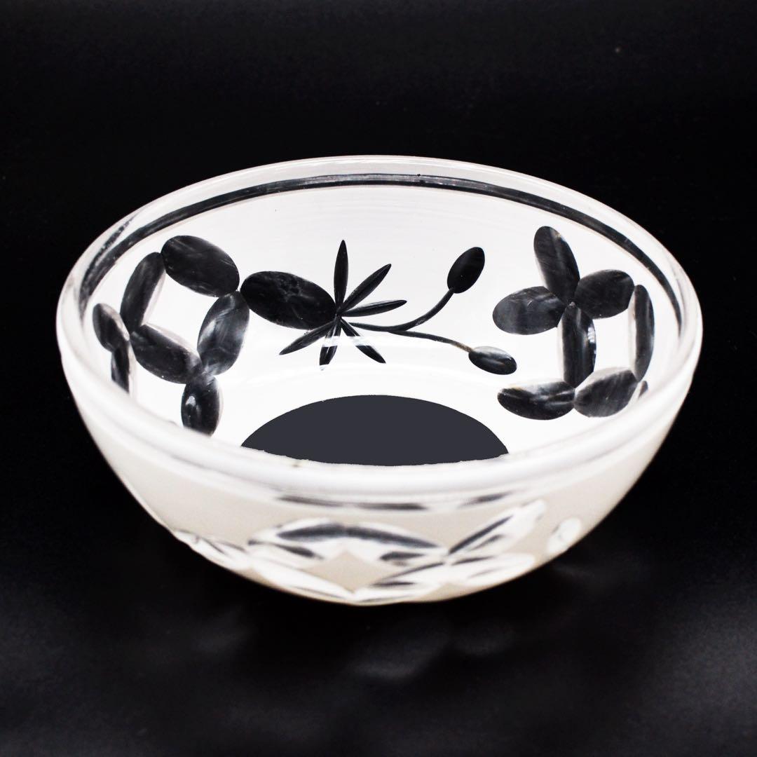 大正　戦前　白被せ切子　レトロガラス ガラス鉢 　外切子