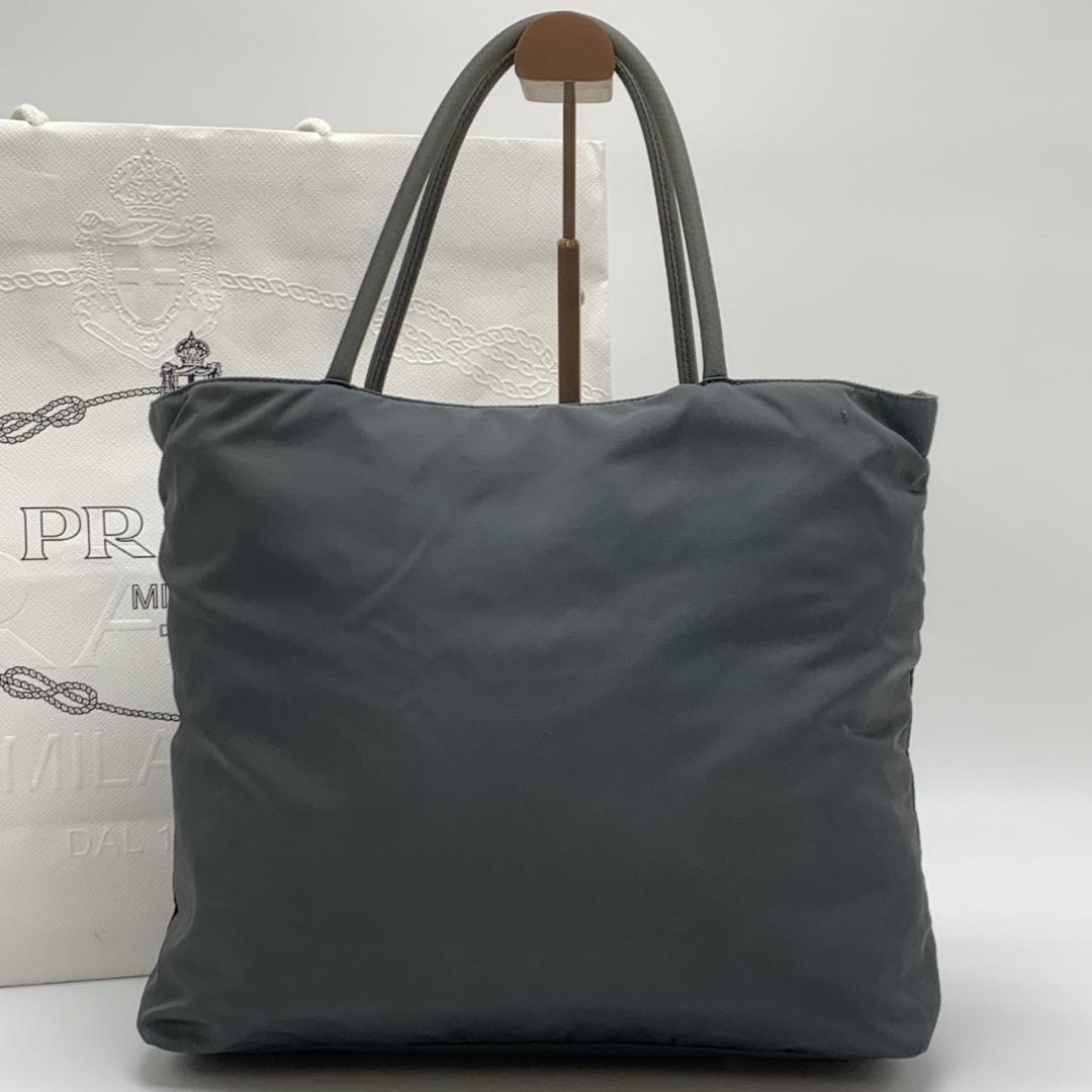 プラダ テスートナイロン トート ハンドバッグ チャコールグレー ブラック 黒